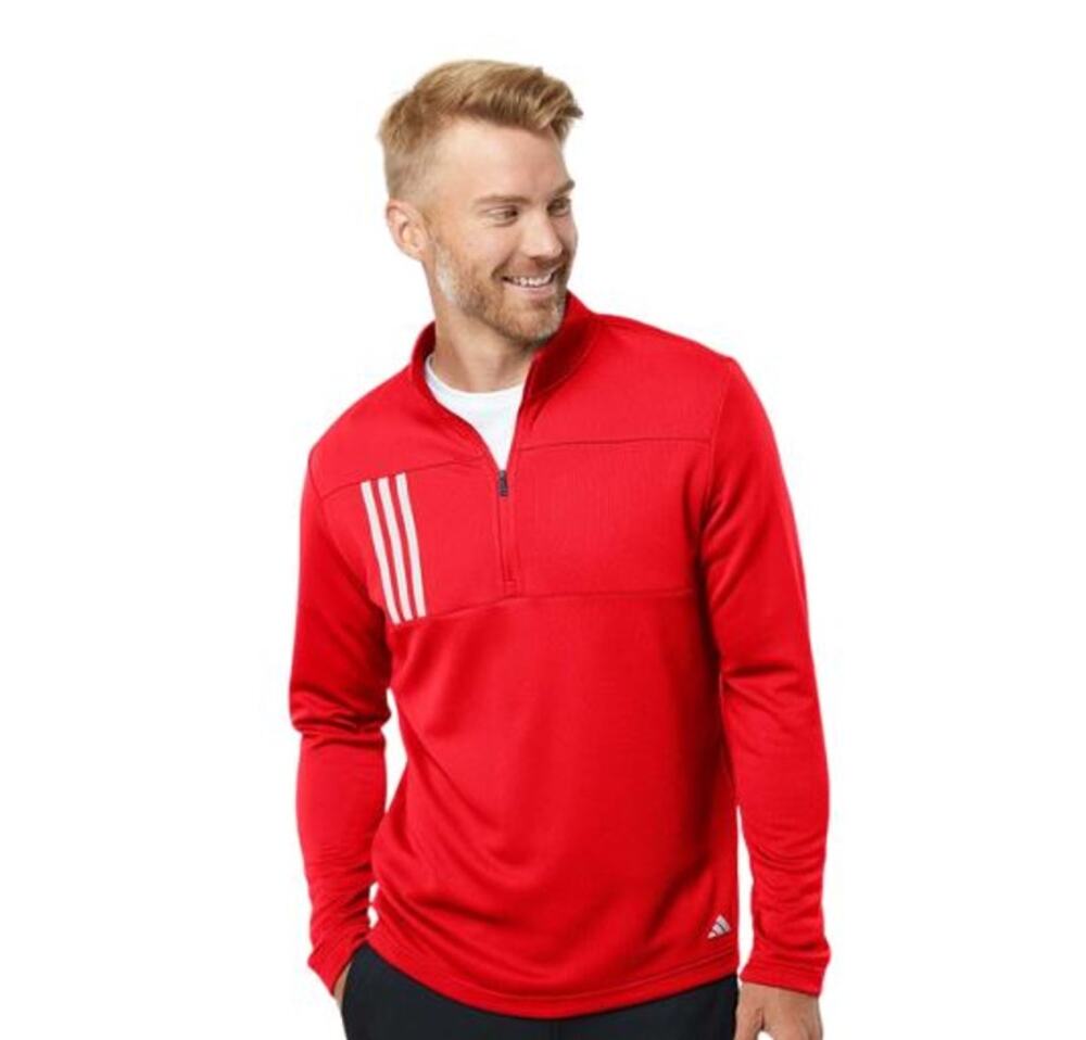 Adidas Mens XL NWT RED DOUBLE KNIT 3 Stripes Quarter Zip Pullover